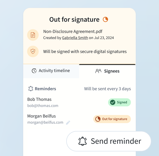 Document List with different status indicators